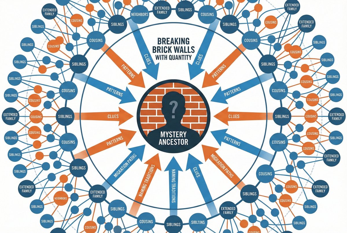 Breaking Brick Walls With Quantity: Mystery ancestor surrounded by siblings, cousins, and extended family providing clues