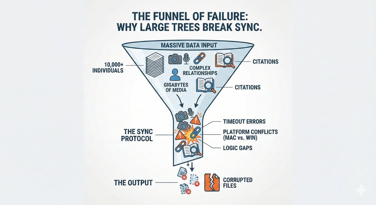 The Funnel of Failure - Why large trees break sync showing data input overwhelming sync protocols